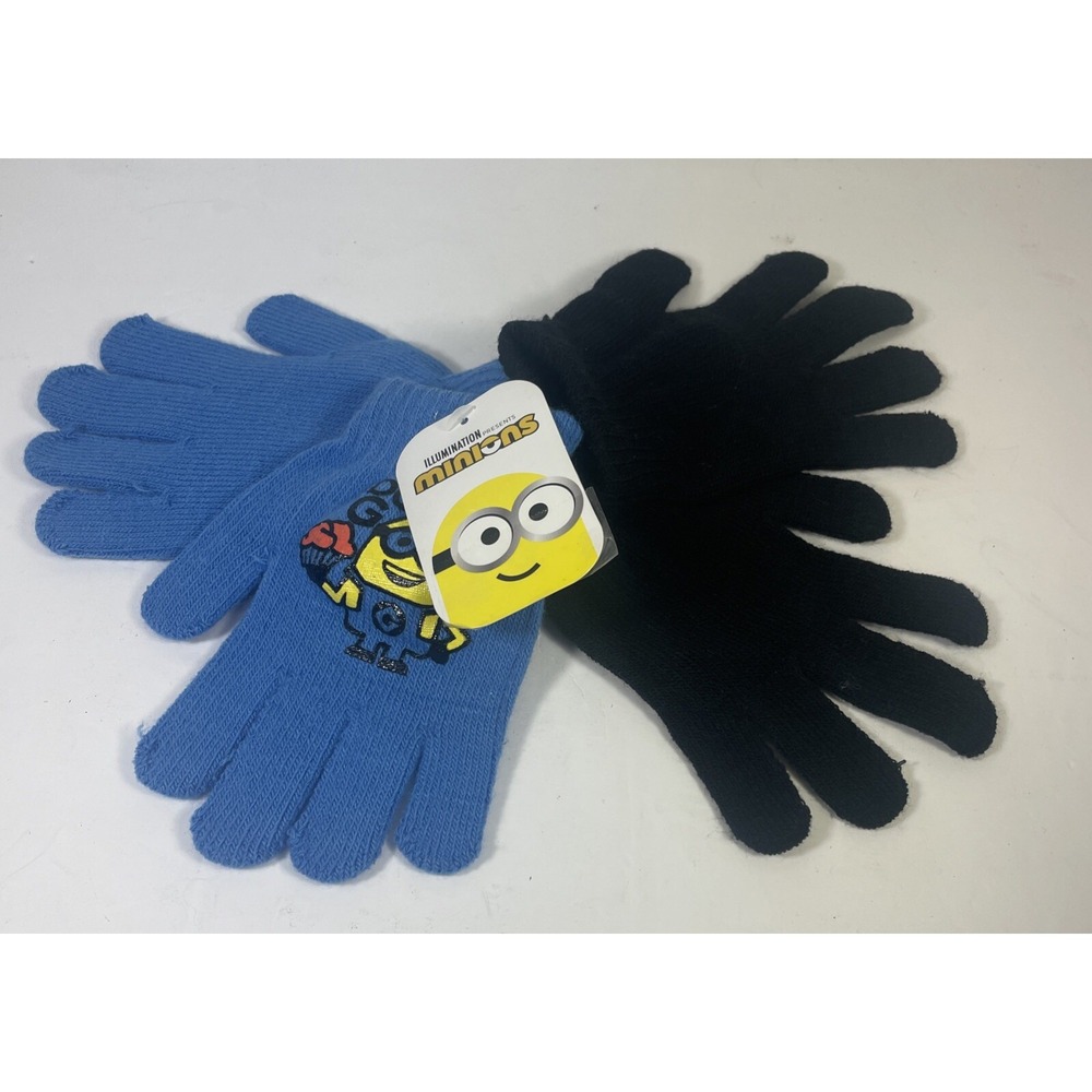 Kids Boys/Girls‎ Warm Winter Gloves 2pk Black Blue Minions NEW NWT VERY GOOD VG